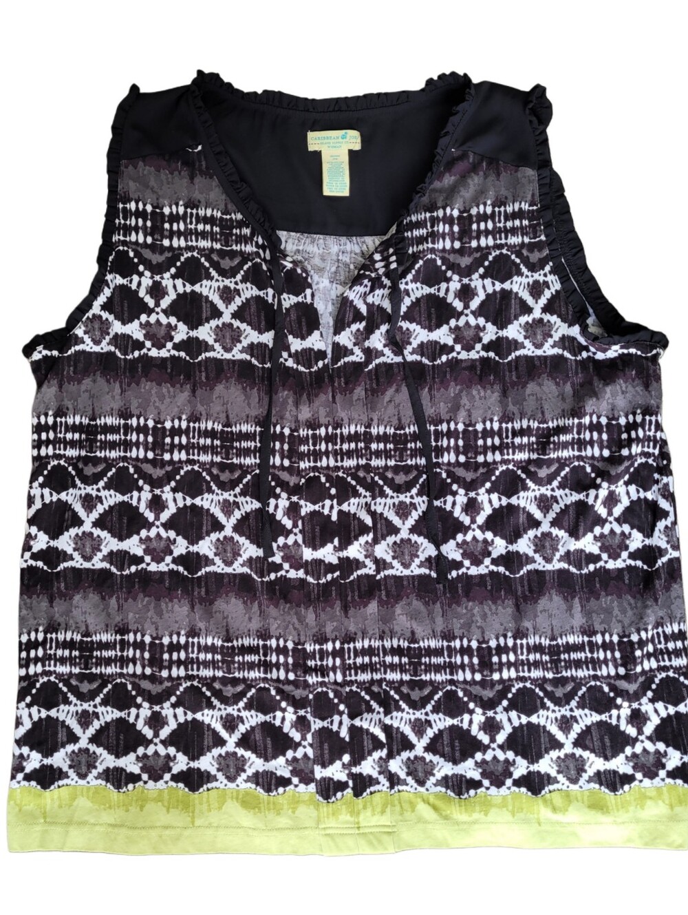 Caribbean Joe Black & Purple Sleeveless Printed Tunic with Tie Neck